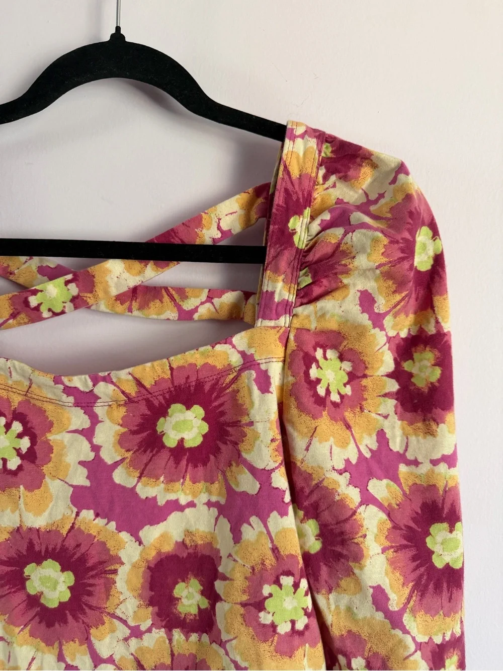 Free People Floral Square Puff Sleeve Give Me More Crop Top Cotton Cottagecore M